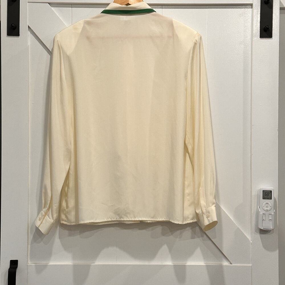 Vtg Evan Picone Lord & Taylor Cream Silky Blouse Shoulder Pads Bow Sz 16 NWT - Picture 4 of 11